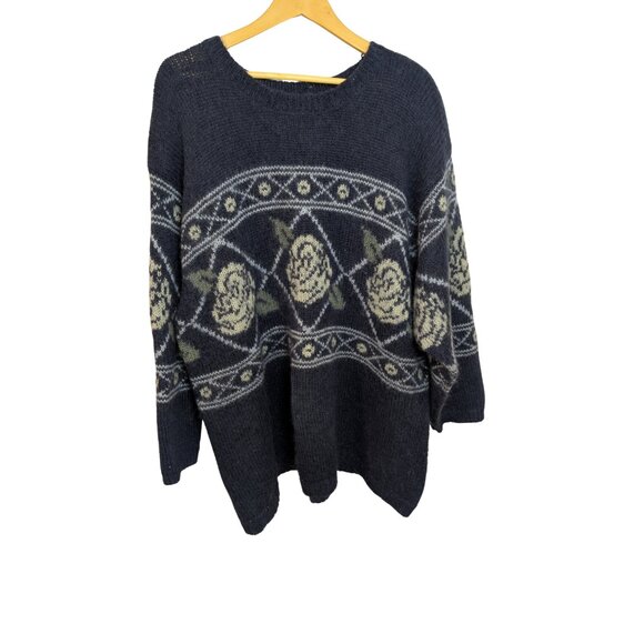 Lane Bryant Blue Mohair-Blend Rose Pattern Sweater | Women’s Plus Size 3X - Picture 1 of 9